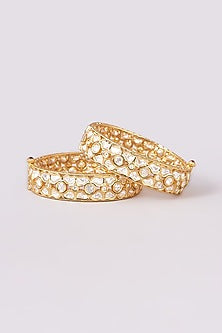 Gold Finish Kundan Polki Kadas (Set of 2)