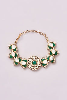 Gold Finish Kundan Polki & Green Stone Bracelet