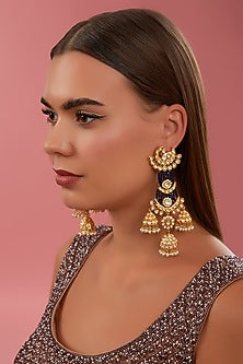Gold Finish Kundan Polki & Pearl Jhumka Earrings