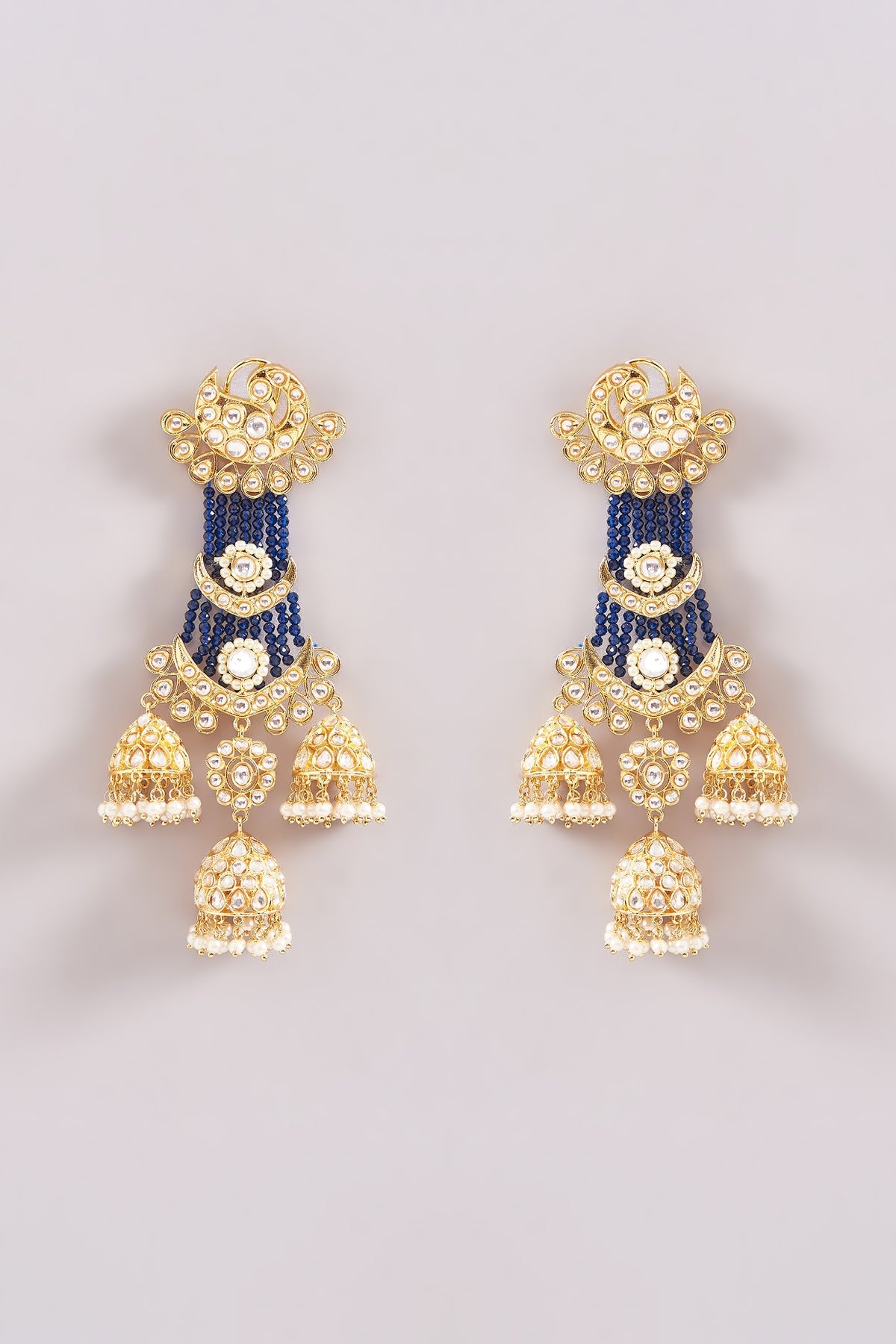 Gold Finish Kundan Polki & Pearl Jhumka Earrings