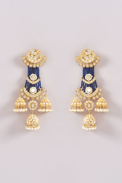 Gold Finish Kundan Polki & Pearl Jhumka Earrings