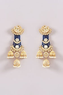 Gold Finish Kundan Polki & Pearl Jhumka Earrings