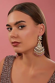 Black Rhodium Finish Kundan Polki & Pink Pearl Drop Dangler Earrings