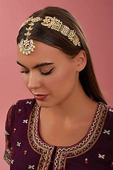 Gold Finish Kundan Polki Mathapatti
