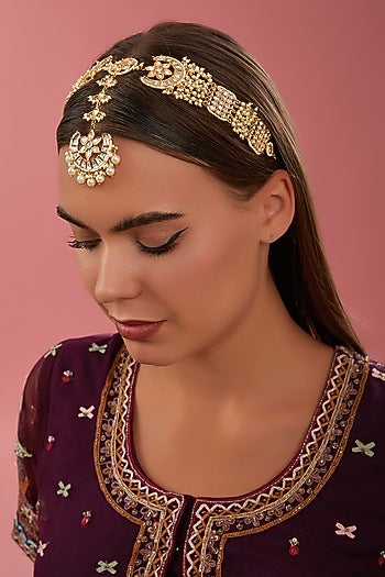 Gold Finish Kundan Polki Mathapatti