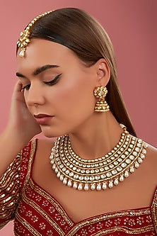 Gold Finish Kundan Polki Necklace Set
