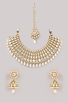 Gold Finish Kundan Polki Necklace Set