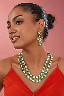 Gold Finish Kundan Polki Meenakari Necklace Set