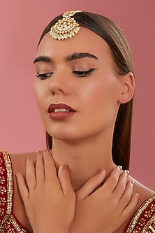 Gold Finish Kundan Polki & Pearl Maangtikka