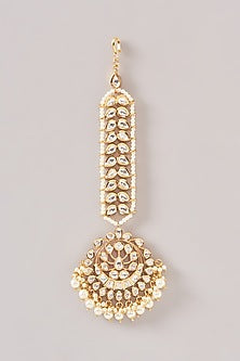 Gold Finish Kundan Polki & Pearl Maangtikka