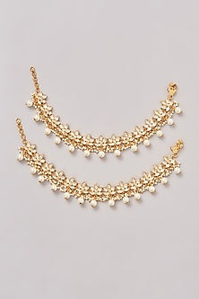 Gold Finish Kundan Polki Anklets (Set Of 2)
