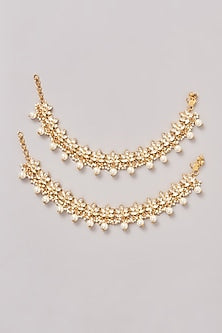 Gold Finish Kundan Polki Anklets (Set Of 2)