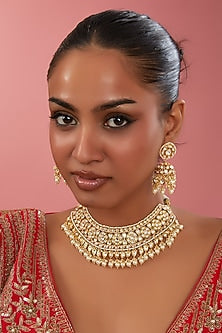 Gold Finish Kundan Polki & Pearl Necklace Set