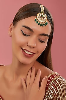 Gold Finish Kundan Polki & Pearl Maangtikka