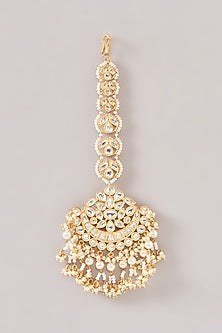 Gold Finish Kundan Polki & Pearl Maangtikka