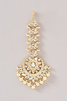 Gold Finish Kundan Polki & Pearl Maangtikka