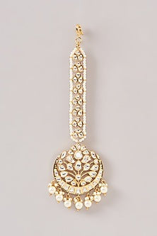 Gold Finish Kundan Polki & Pearl Maangtikka