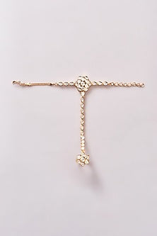 Gold Finish Kundan Polki & Pearl Hathphools (Set Of 2)