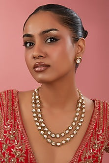 Gold Finish Kundan Polki Layered Meenakari Necklace Set