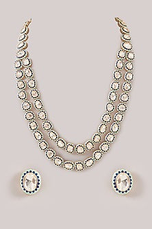 Gold Finish Kundan Polki Layered Meenakari Necklace Set