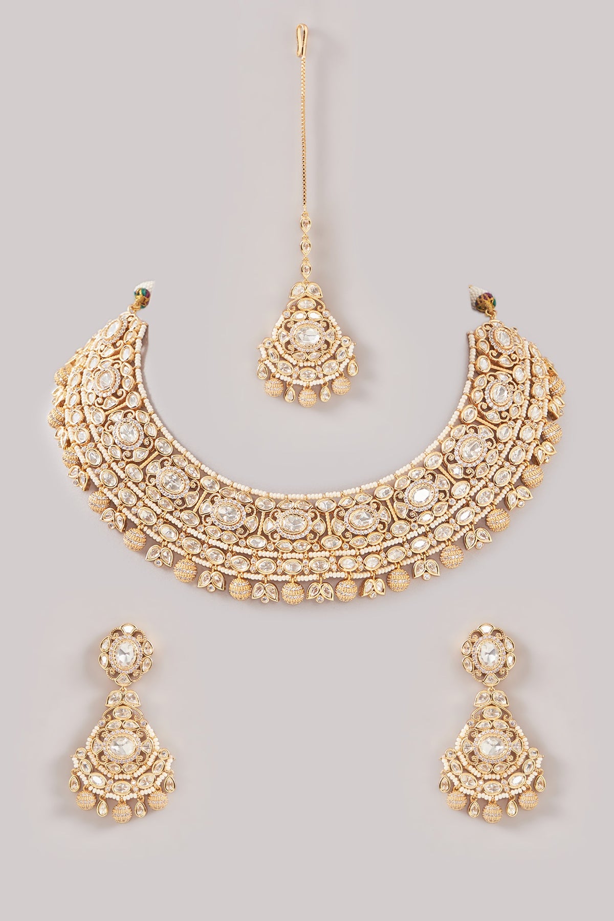 Gold Finish Kundan Polki & Pearl Choker Necklace Set