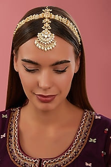 Gold Finish Kundan Polki Mathapatti