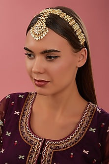 Gold Finish Kundan Polki Mathapatti