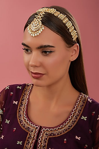 Gold Finish Kundan Polki Mathapatti