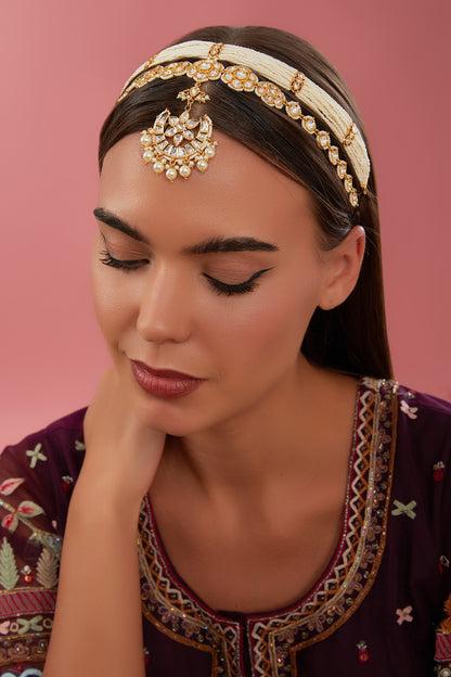 Gold Finish Kundan Polki Mathapatti