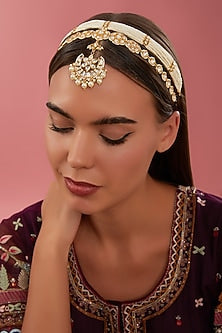 Gold Finish Kundan Polki Mathapatti