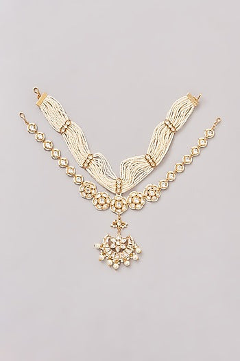 Gold Finish Kundan Polki Mathapatti