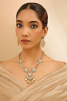 Gold Finish Moissanite Stone Layered Necklace Set