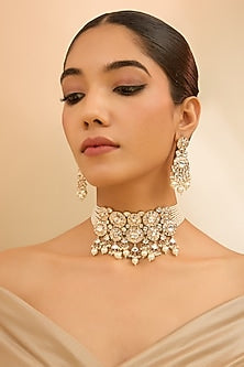 Gold Finish Kundan Polki Choker Necklace Set