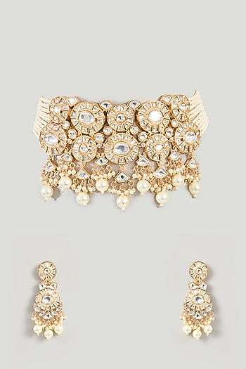 Gold Finish Kundan Polki Choker Necklace Set