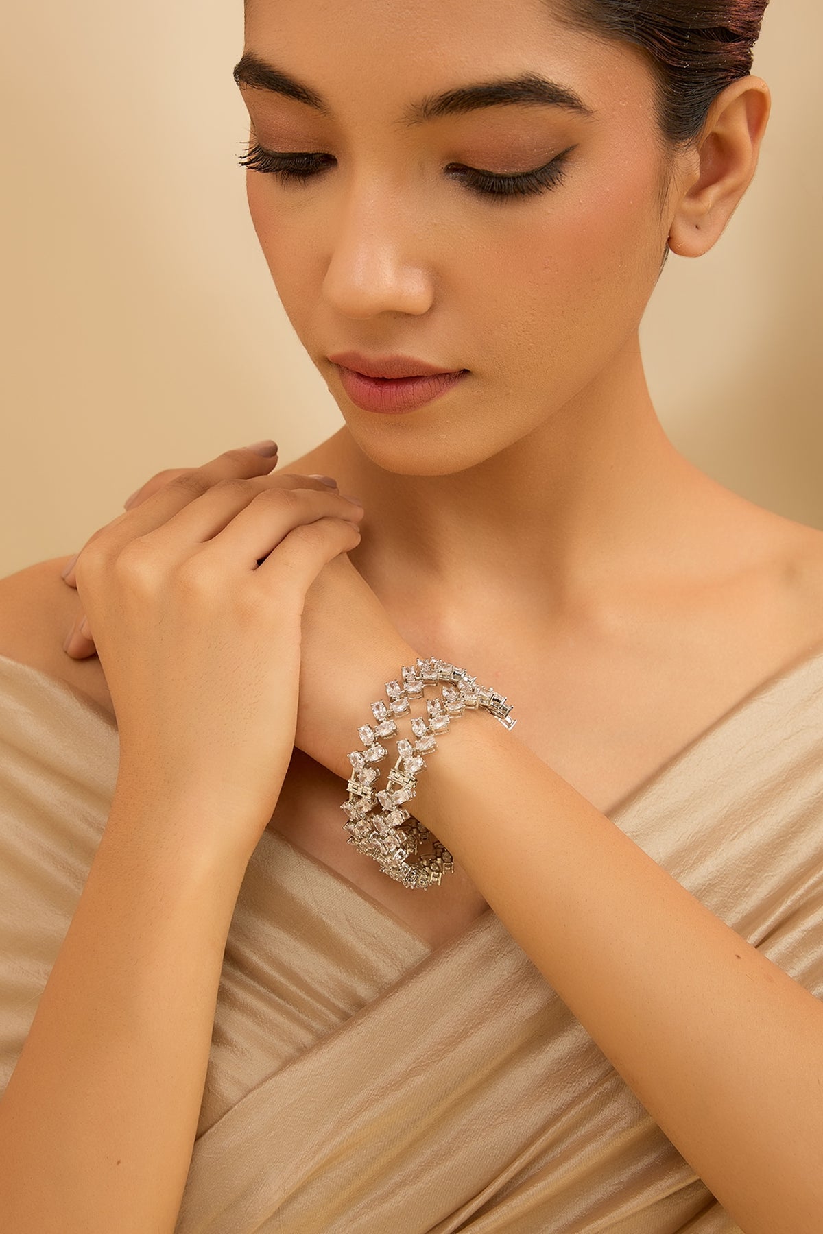 White Finish Zircon Bangles (Set Of 2)