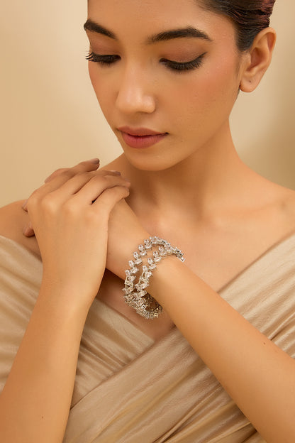 White Finish Zircon Bangles (Set Of 2)