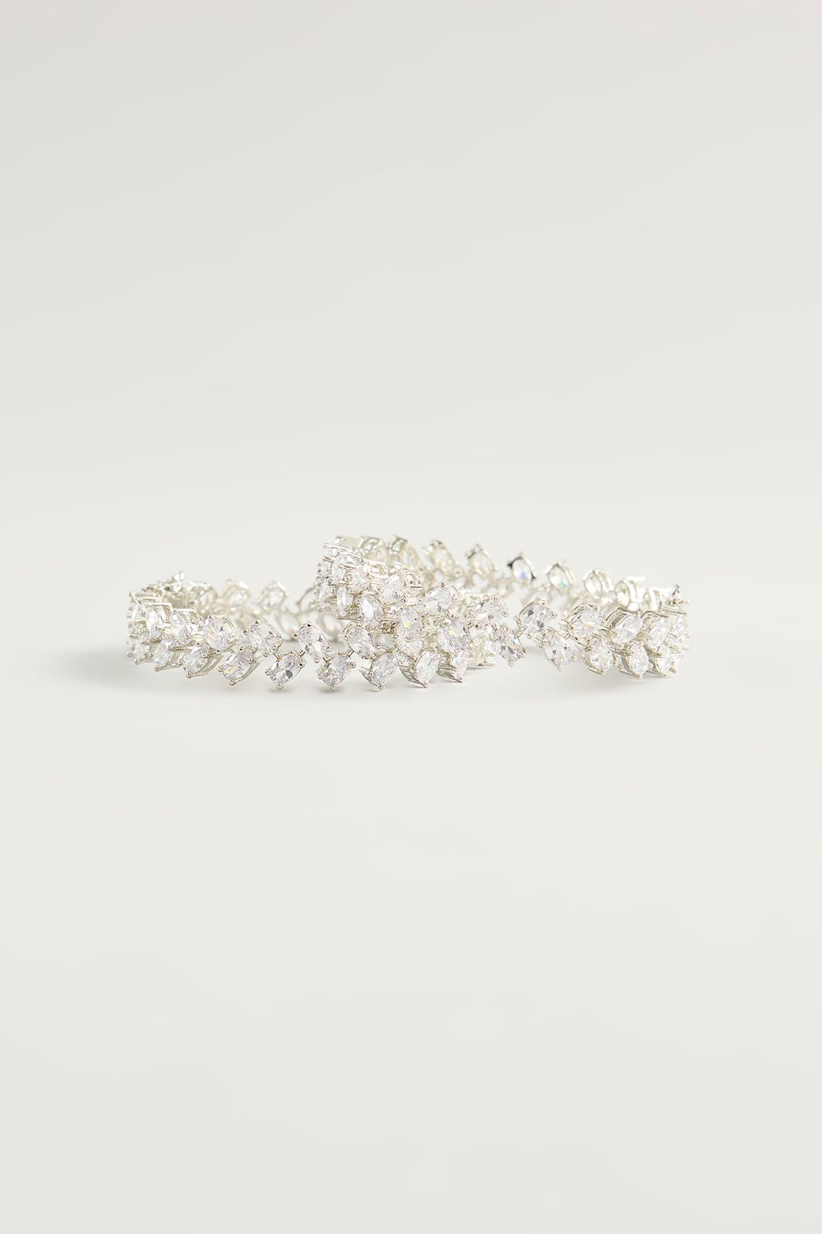 White Finish Zircon Bangles (Set Of 2)