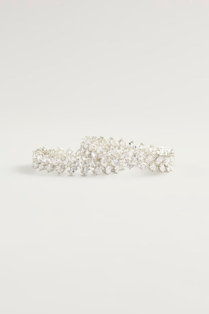 White Finish Zircon Bangles (Set Of 2)