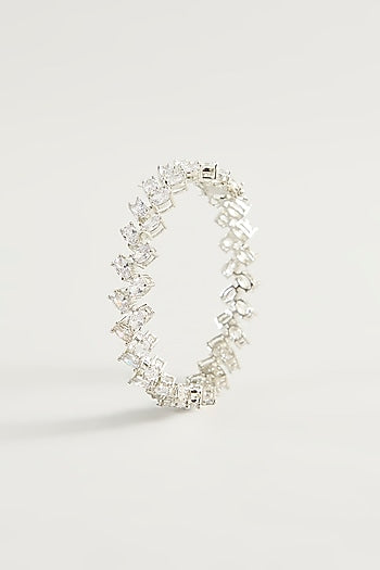 White Finish Zircon Bangles (Set Of 2)