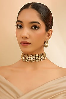 Gold Finish Moissanite Stone Choker Necklace Set