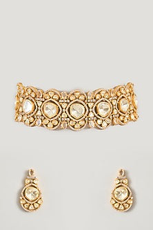 Gold Finish Moissanite Stone Choker Necklace Set