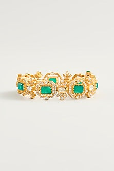 Gold Finish Moissanite & Green Stone Openable Bracelet