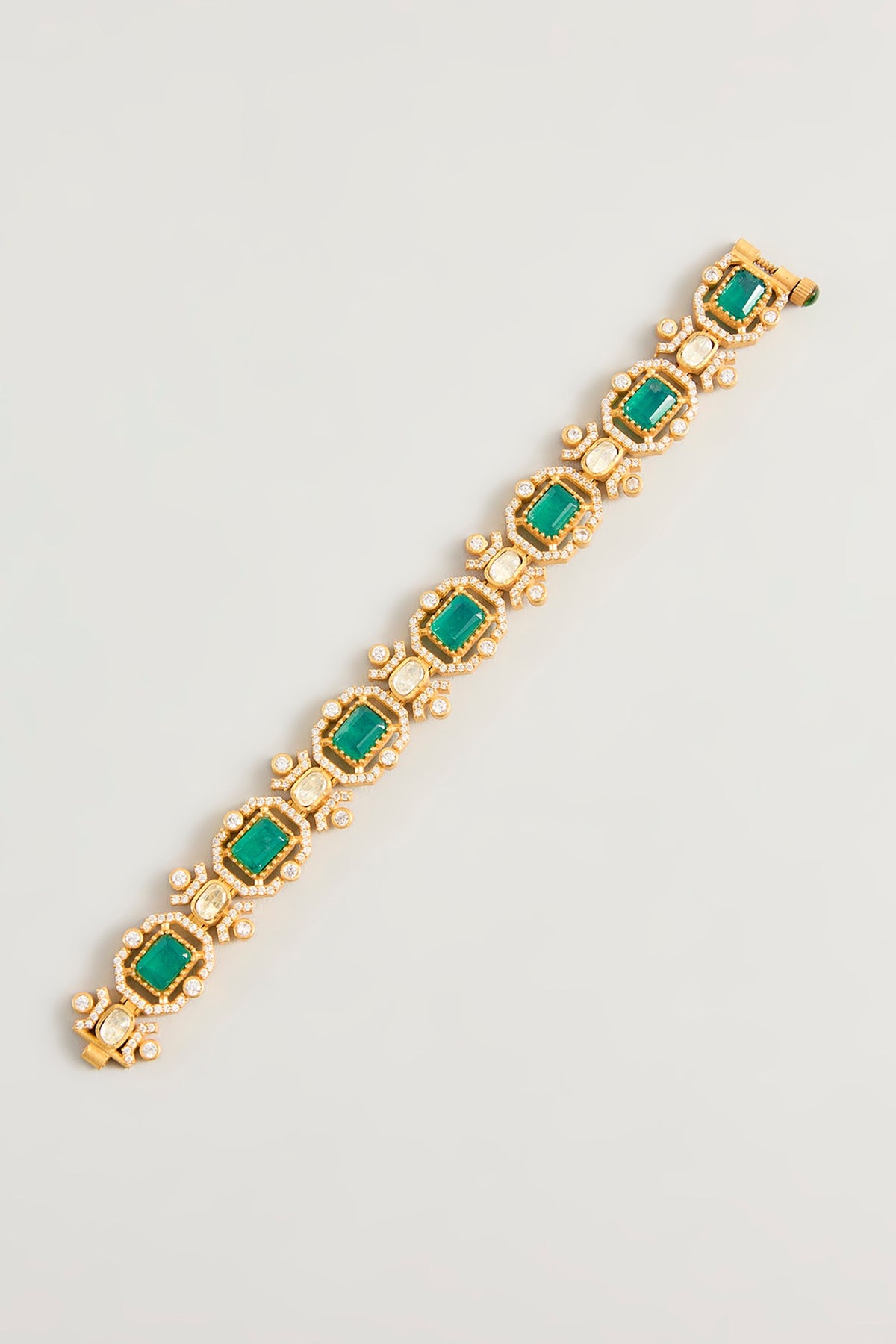Gold Finish Moissanite & Green Stone Openable Bracelet