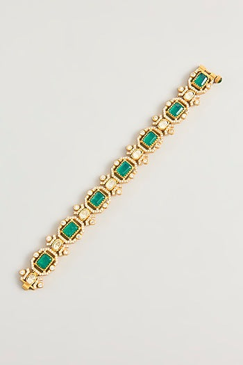 Gold Finish Moissanite & Green Stone Openable Bracelet
