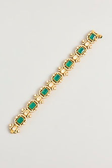 Gold Finish Moissanite & Green Stone Openable Bracelet