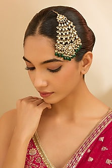 Two Tone Finish Kundan Polki & Green Beaded Pasa