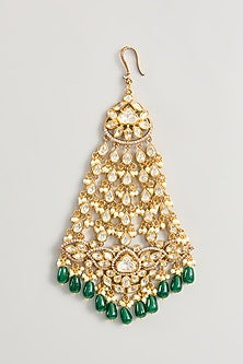 Two Tone Finish Kundan Polki & Green Beaded Pasa