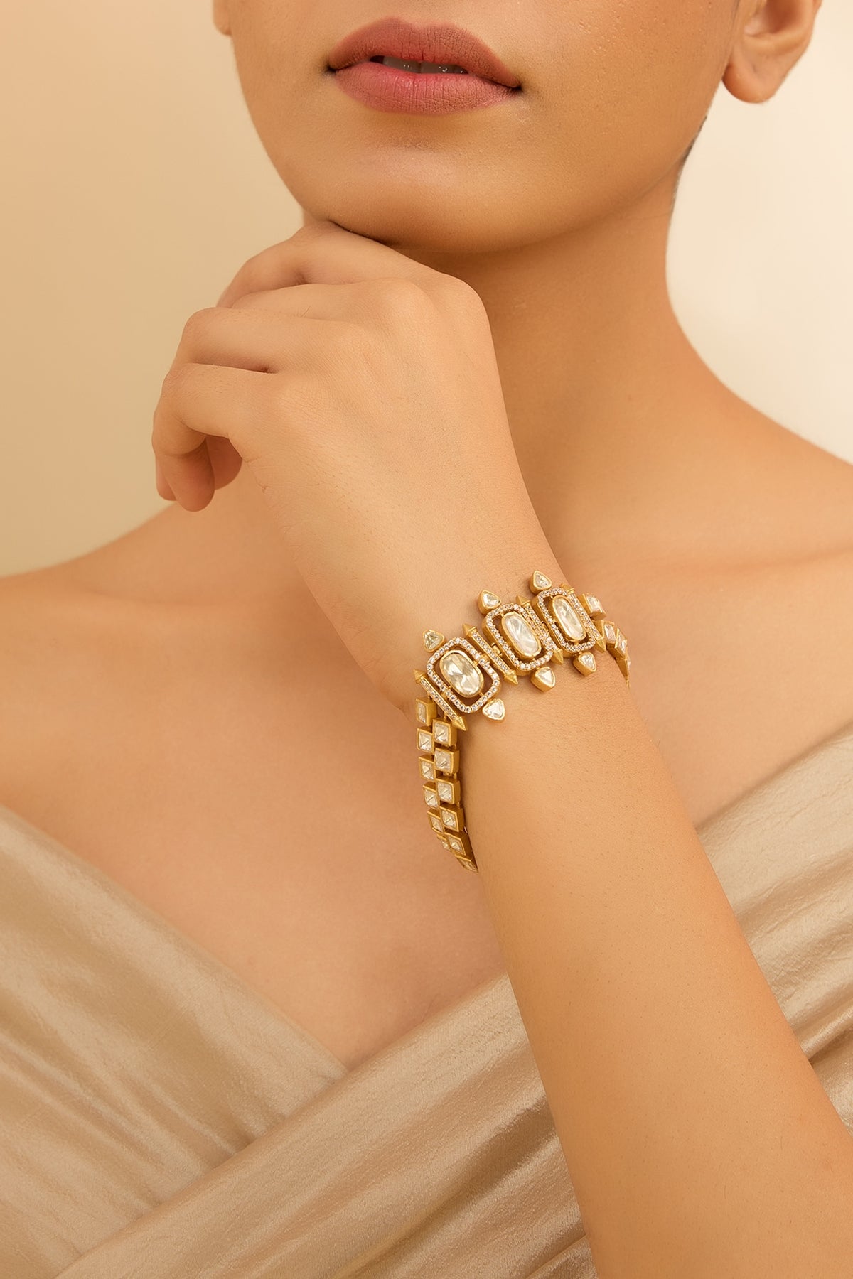 Gold Finish Moissanite Stone Bracelet