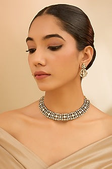 Two Tone Finish Kundan Polki Necklace Set