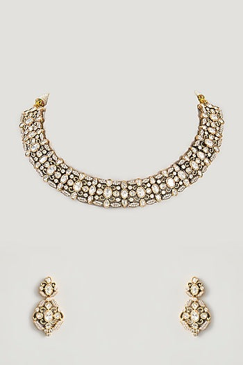 Two Tone Finish Kundan Polki Necklace Set
